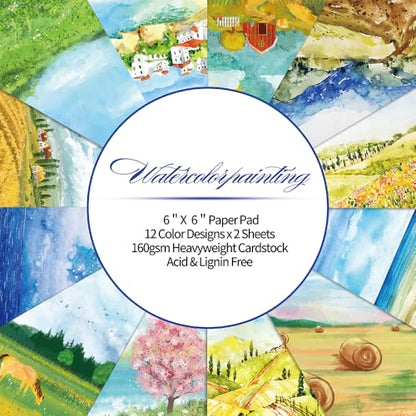 6x6" Cardstock Single Sided Scrapbooking,Craft Decorative Scrap Book Paper - color: 24sheets-landscape