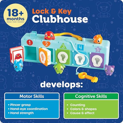 Learning Resources Lock & Key Clubhouse, Counting and Fine Motor Games, Combination Lock Toy, Montessori Activity Center for Kids, Preschool Learning Activities, Boy and Girls Gifts