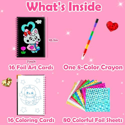 FUNNYB&G Foil Art Craft Kit for Kids, Sparkly Birthday Gift Toy for Girls - style: Little Cat