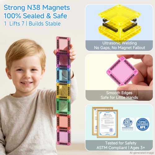 Magnetic Tiles for Kids 60 Mins Quiet Play at Church Restaurant - style: Candy Color 40PCS