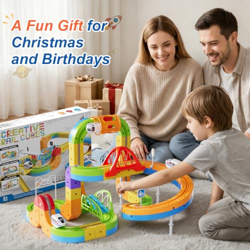 Electric Train Set, 3D Cube Track-DIY Rail Cube Block Kit - size: 92pcs+1 Car