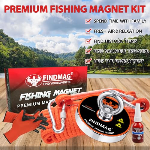 FINDMAG 1500 LBS Fishing Magnets, 4.72 Inch Neodymium Fishing Magnet Kit - size: 1500 LB Single Sided Magnet Kit