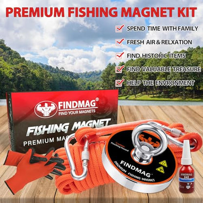 FINDMAG 1500 LBS Fishing Magnets, 4.72 Inch Neodymium Fishing Magnet Kit - size: 1500 LB Single Sided Magnet Kit