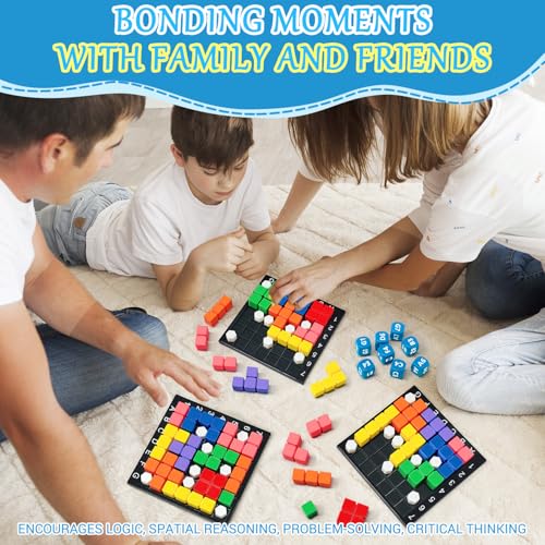 STEM Puzzle Game The Brain Square 2.0 with 10,000,000+ Solutions Pattern Matching Blocks Brain Teaser Toy Roll Dice & Race Your Opponent to Fill Grid for Kids 5+ Back to School Birthday Gift(Hard) - color: Hard_2 Players