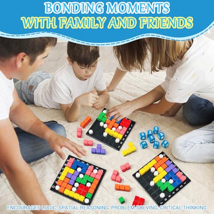 STEM Puzzle Game The Brain Square 2.0 with 10,000,000+ Solutions Pattern Matching Blocks Brain Teaser Toy Roll Dice & Race Your Opponent to Fill Grid for Kids 5+ Back to School Birthday Gift(Hard) - color: Hard_2 Players