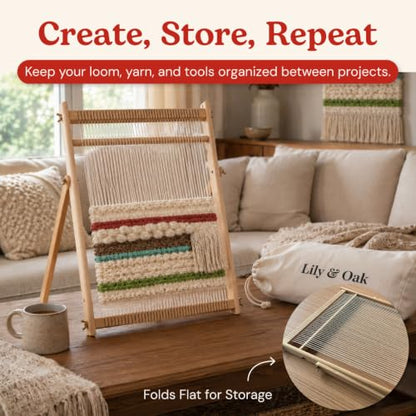 Lily & Oak Weaving Loom for Adults & Kids - Weaving Loom Kit | Beginner-Friendly Table Loom & Lap Loom with Yarn, Tools & Instructions | Wooden Loom for Multicraft Projects (19.6 x 15.8 inches) - size: Large