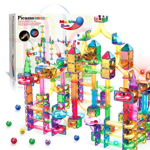 PicassoTiles 200 PCS Picasso Tiles Marble Run LED Race Track Set Ages 3+ - color: Marble Run 200 Pcs