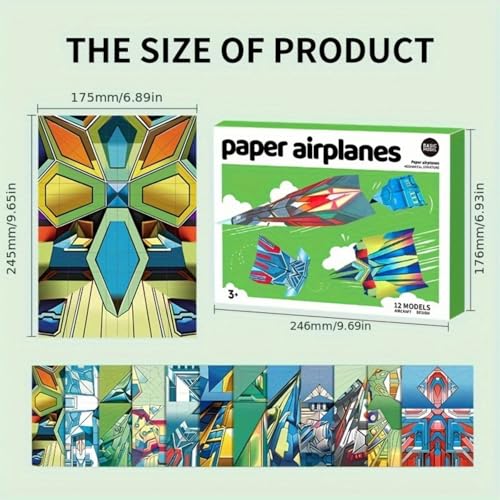 Paper Airplane Origami Kit, 12 Paper Airplane Designs with 36 Colorful Origami Papers, Folding Airplane Creative Origami Kit