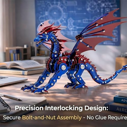 3D Metal Puzzles for Adults, Mechanical Dragon Model Kit - color: Pterosaur-blue