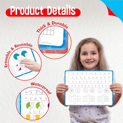 8 Packs Fraction Manipulative Whiteboards, Double-Sided Dry-Erase Number Line Bars, Writable and Erasable Math Learning White Board for Kids, 4th-8th Grade Students, Classroom, Home (12” x 9”) - color: Fraction Manipulative Whiteboards