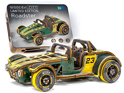 WOODEN.CITY Roadster LE 3D Wooden Puzzles for Adults – Build Your Own Roadster car with Rubber‑Band Motor – Self‑Assembly Model, DIY Gift for Adults and Teens - style: Roadster
