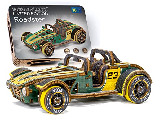 WOODEN.CITY Roadster LE 3D Wooden Puzzles for Adults – Build Your Own Roadster car with Rubber‑Band Motor – Self‑Assembly Model, DIY Gift for Adults and Teens - style: Roadster