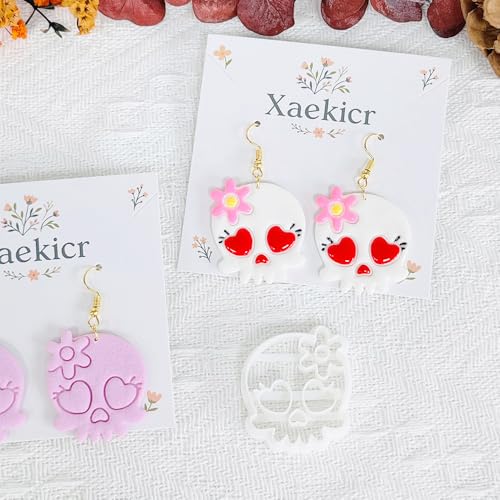 Xaekicr Heart Skull Polymer Clay Cutters for Earrings – 1pc Cute Skull Clay Earring Cutters, Polymer Clay Molds, Halloween Clay Tools - color: N color