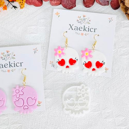 Xaekicr Heart Skull Polymer Clay Cutters for Earrings – 1pc Cute Skull Clay Earring Cutters, Polymer Clay Molds, Halloween Clay Tools - color: N color