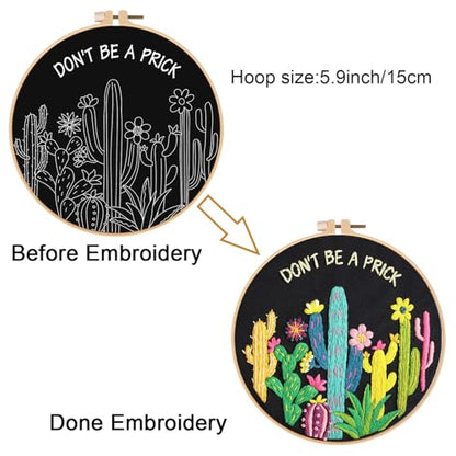 Louise Maelys Cactus Embroidery Kit for Beginners Plant Gift DIY Craft - color: art cactus