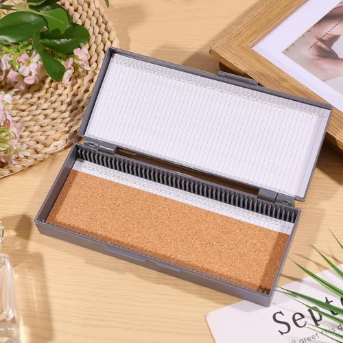50 Place Microscope Slide Storage Box Plastic Microscope Slide Set with Cork Mat for Experiments Analyses Science, Gray, 7.75×3.46×1.26 inch