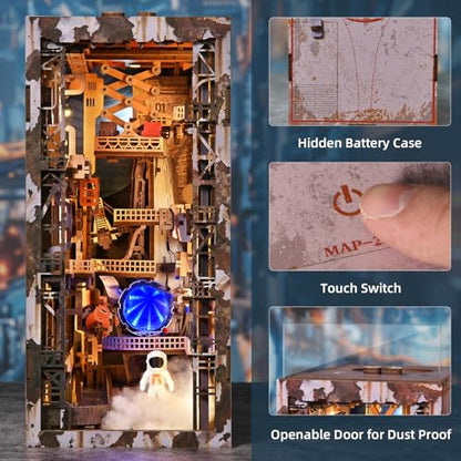 MiniCity Aerospace Foundry Book Nook Kit, Wooden Miniature House with LED - color: Aerospace Foundry