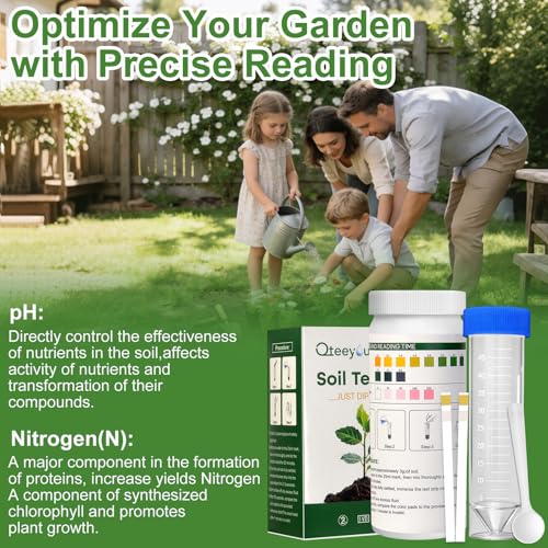 2-in-1 pH & Nitrogen Soil Test Kit, Home Soil Testing Kit Separately Sealed in Foils, Soil pH Nitrogen Test Strips for Garden Lawn Grass Flower Vegetable Nutrient, Quick & Easy-to-Use