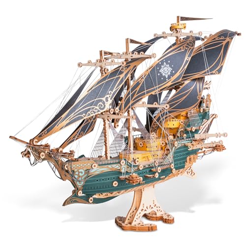 FUNPOLA 3D Wooden Puzzle Pirate Ship Model - Sailing Ship Building Kit, Adventure, Home Decor Display, Creative Gift for Adults (Green) - color: Green