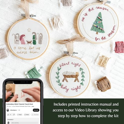 Elly & Grace Christian Embroidery Kit with Embroidery Hoop, Easy Embroidery Kit for Beginners and Adults, Full Embroidery Hoop Kit with Needles and Thread Included (Silent Night) - style: Silent Night