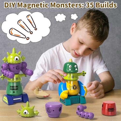 Magnetic Robot Toy for Kids 3-5, 35 PCS STEM Educational Playset with Storage Box, DIY Stacking Monster Robots, Kids Creative Alien Toys Gift for Boys Girls (Christmas Birthday)