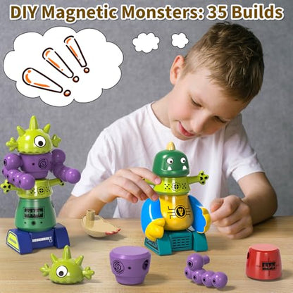 Magnetic Robot Toy for Kids 3-5, 35 PCS STEM Educational Playset with Storage Box, DIY Stacking Monster Robots, Kids Creative Alien Toys Gift for Boys Girls (Christmas Birthday)