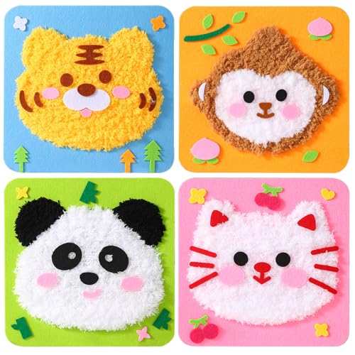 Vanttokeey DIY Embroidery Doll Set, 4pcs Cute Cartoon Animal Sewing Craft Kit Sewing Projects Yarn Board (Panda + Cat + Tiger + Monkey) - color: Panda + Cat + Tiger + Monkey