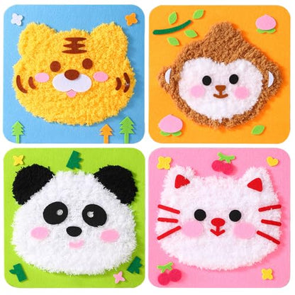 Vanttokeey DIY Embroidery Doll Set, 4pcs Cute Cartoon Animal Sewing Craft Kit Sewing Projects Yarn Board (Panda + Cat + Tiger + Monkey) - color: Panda + Cat + Tiger + Monkey