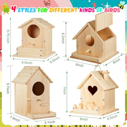 Juexica 4 Pack DIY Birdhouse Kits for Kids 8+ Build and Paint, Assorted - style: Assorted