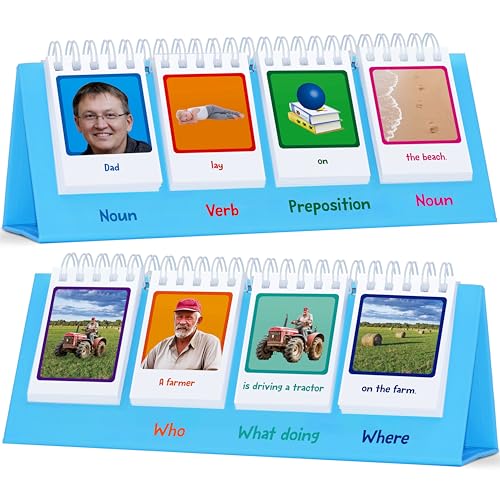 Sentence Flip Charts, 80 Double Sided Cards 40 Sentences, Learn Parts of Speech Who/What/Where Sentence Building Freestanding Flip Chart Educational Tool for Preschool Kindergarten 1st 2nd Grade - style: Sentence-B