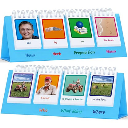 Sentence Flip Charts, 80 Double Sided Cards 40 Sentences, Learn Parts of Speech Who/What/Where Sentence Building Freestanding Flip Chart Educational Tool for Preschool Kindergarten 1st 2nd Grade - style: Sentence-B