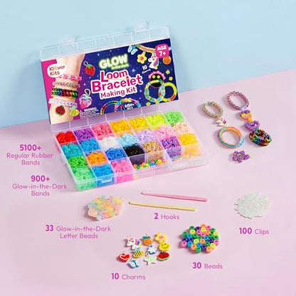 JOVA Klever Kits 6000+ PCS Rubber Band Bracelet Kit, Glow in The Dark Loom Bracelet Making Kit, DIY Set, Crafts for Girls Age 7+