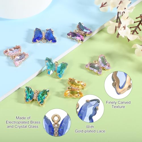uxcell Crystal Gold Plated Butterfly Charm, Brass Zircon Charm Pendant - color: Dark Blue, size: 19x15mm