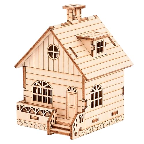 Wind-Up Music Box Log Cabin 3D Wooden Puzzle Building Model Kit