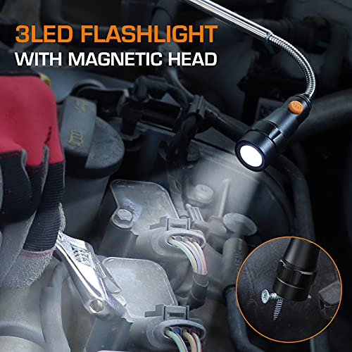 EverBrite 2-Piece Magnetic Pick Up Tool Set, Telescoping 360 Swivel Extensible Magnet Tool with LED Light, Gift for Dad, Mom, Husband, Birthday, Mechanic & Garage Tool