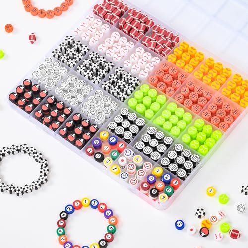 600pcs Sports Polymer Clay Beads Kit Athletic Ball Beads for Jewelry Making - color: 3#Ball
