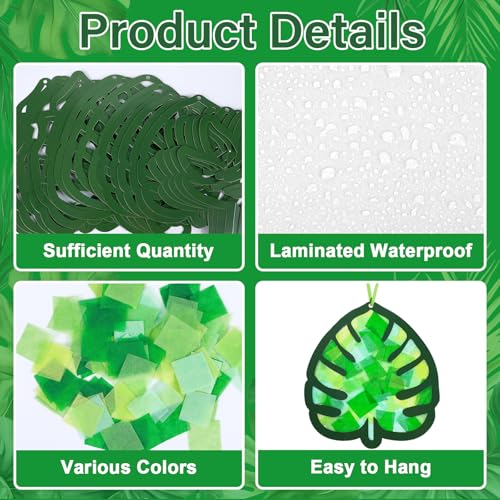 Qyeahkj 36 Set Palm Sunday Suncatchers Crafts for DIY Easter Palm Leaves Window Tissue Paper Crafts Kit Green Leaf Hanging Decor for Spring Home Activity Art Project Party Favor Gift - style: Palm Leaves