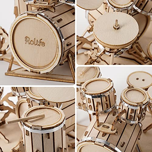 Rolife 3D Wooden Puzzles for Adults, DIY Model Drum kit Crafts for Teens