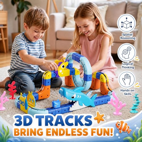 Shark Electric Train Set Toys for Boys Girls 3-5: 3D Infinity Rail Cube Tracks for Kids Anti-Gravity Magnetic Train Easter Birthday Gifts STEM Toys for 3 4 5 6 7 8 Year Old Boy Girl (117PCS) - size: Advanced Set(117PCS)