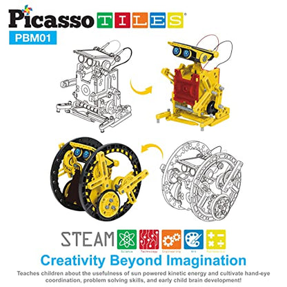 PicassoTiles 12-in-1 Solar Powered Transform Robot Set STEM Kids Educational Learning Engineering Building Toy Creative Unique Transformation Energy Science Experiment DIY Kit Boy Girl Age 8+ PBM01 - color: 12-in-1 Transformation