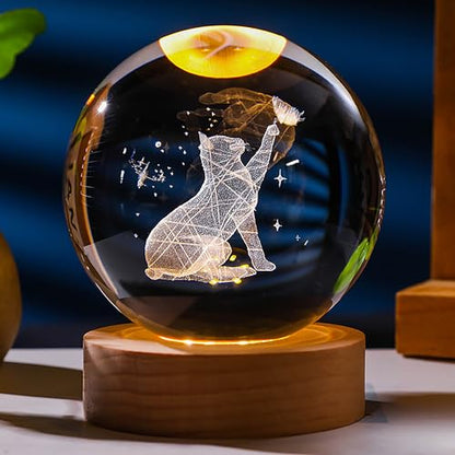 3D Cat Crystals Ball - Glass Cat Figurines & Decor for Room, Birthday or Keepsake - style: Cat