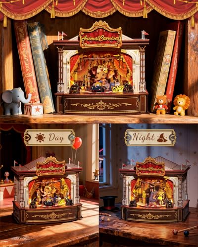 CUTEBEE 3D Wooden Puzzles with Music Box,Miniature House Kit, 413 Pcs - color: Animal Carnival