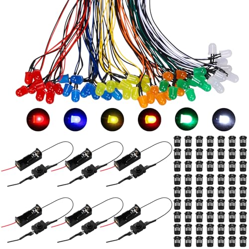 126 Pcs 12v LED Lights Kit, 60 Pre Wired LED Light Emitting Diodes 60 Plastic Lampholder 6 Battery Holder for Model Assortment Crafts Dollhouse (10 mm) - size: 10 mm