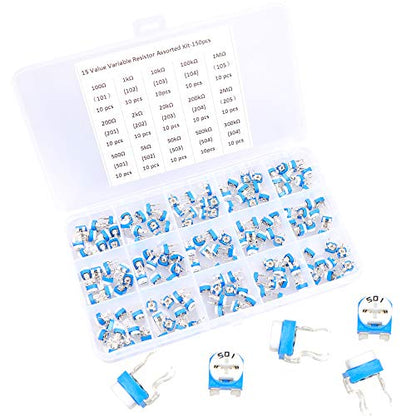 150 Pcs 15 Value 100 ohm- 2M ohm Trimpot Variable Resistor 6mm Potentiometer Assortment Kit