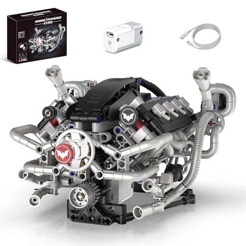 Mini V8 Engine Model Kit that Runs, 770PCS Motorized Building Set with Lights, STEM Construction Engineering Toy, DIY Project Gift for Men and Teens - color: Grey