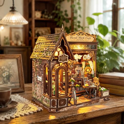 Floral Mark Cafe Book Nook Kit for Adults with LED Lights - color: Floral Mark Cafe