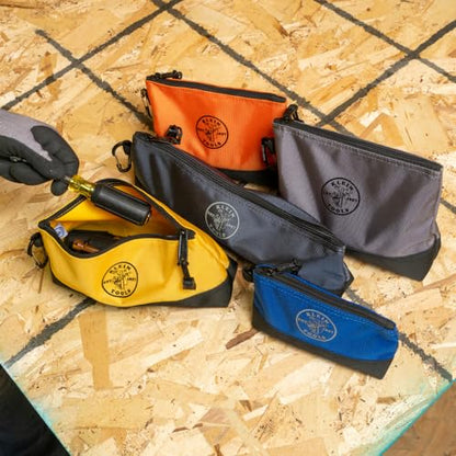 Klein Tools 55569 Stand-Up Zipper Bag Tool Pouch with Carabiners, Reinforced Gusseted Bottoms, Water Resistant 1680d, Multi-Size 5-Pack
