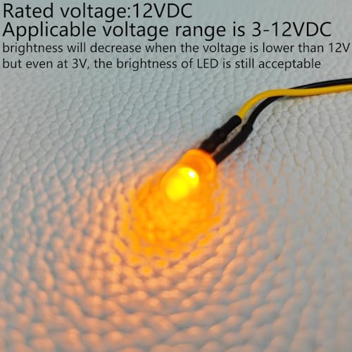 Gebildet 50pcs 3V-4.5V-5V-6V-7.5V-9V-12VDC 5mm Yellow LED Lights Emitting Diodes, 12VDC Prewired 7.9 Inch V LED Light Diffused Colored Lens Small LED - color: Yellow-5mm-12V