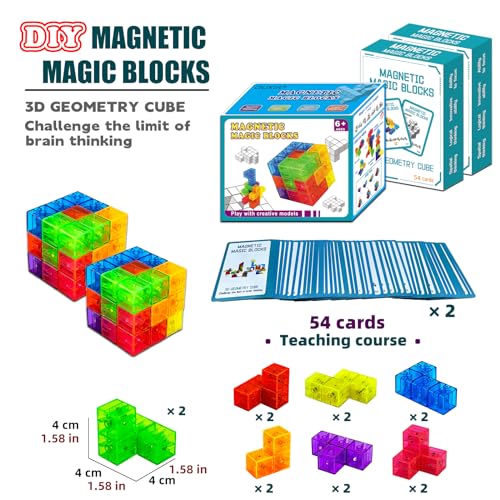 Kids Magnetic Building Blocks Magic Magnetic 3D Puzzle Cubes Set of 14 Multi Shapes with 108 Guide Cards, Parent-Child Interactive Children's Educational Toys - color: 14color