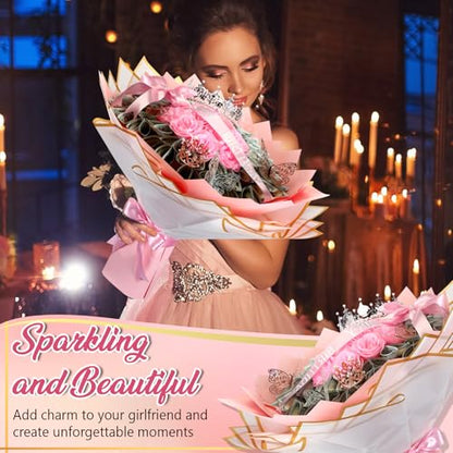XunYee Bouquet Kit 20 Sheet Flower Wrapping Paper 100 Pcs Bamboo Skewers Floral Foam Blocks for Anniversary Birthday Gift Graduation Mother's Day(White, Solid Pink) - color: White, Solid Pink